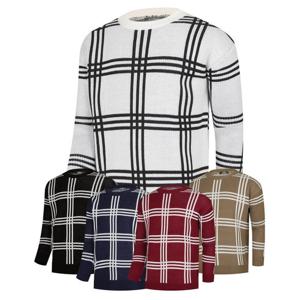 [파파브로]맨즈 간절기 사각체크 스웨트 라운드 니트 SO-KN-Q032