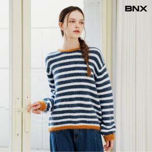 [BNX] 라운드넥 스트라이프 배색 니트 (BX4KP042L0)