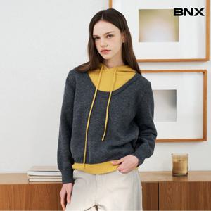 [BNX] 투톤 레이어드 후드 긴팔 니트 (BX4KP045L0)