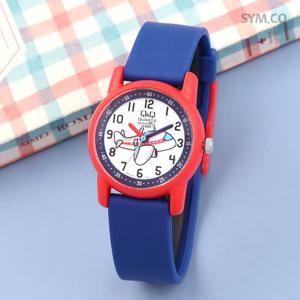 큐앤큐 VR41J-010Y 학습에 좋은 블루 비행기 캐릭터 어린이 아동 우레탄 시계 d
