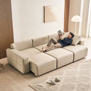 [시트앤모어] 슬리드X 4인 모션 슬라이딩 유로가죽 무빙 리클라이너 소파 - 쿨그레이