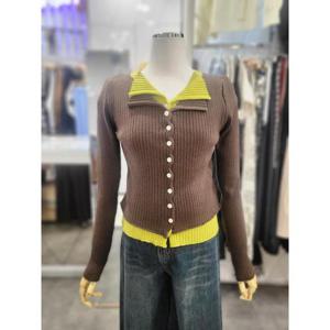 밸리걸 세이브존01 투톤 배색 레이어드 골지 니트 가디건 611661