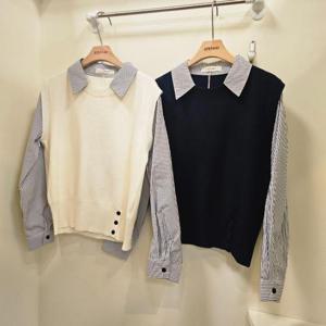 스테파니 HC07 스트라이프 셔츠 배색 니트 A26SW6501