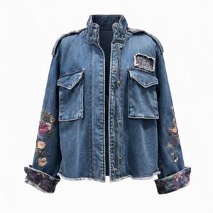 [비꼴리끄(여성)]데님 스티치 자수 후디 자켓 B244DJ2020