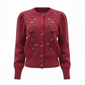 [비꼴리끄(여성)]퍼프소매 자수 가디건 B244KC3050