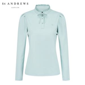 [세인트앤드류스] 여성 소매 퍼프 프릴넥 리본 브로치 긴팔티셔츠 821F1TR004_MT