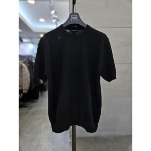 바쏘옴므 세이브존03 바쏘옴므 25 블랙 면 혼방 와플 라운드넥 반팔 니트 WSAGZ2WR18ABKA