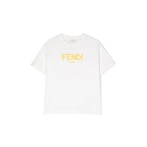 펜디 키즈 화이트 로고 반팔 티셔츠 JUI137K_7AJF0TU9