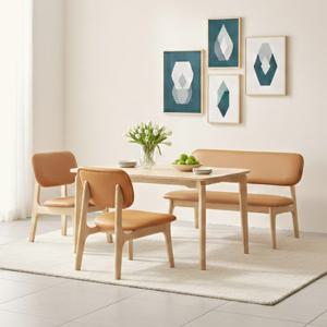 보루네오 버디 원목 4인용 낮은 식탁세트 (의자2+벤치1)