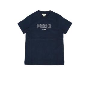펜디 키즈 키즈 네이비 Jersey 반팔 티셔츠 JUI2027AJ F0QG0