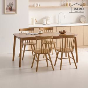 라로퍼니처 헤이즐 1650 고무나무 원목 6인 식탁 세트 (식탁+의자4)