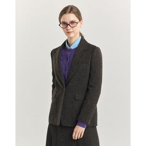 헤지스 여성 24FW 반값세일SET-UP울100% 다크브라운 셔틀랜드트위드 헤링본 더블 자켓 HSJA4D993W3