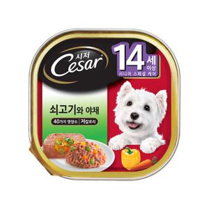시저 14세 이상 쇠고기와 현미와 야채 캔 100g 강아지 사료