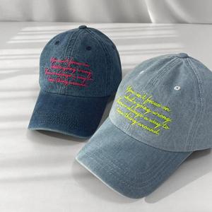 [잇백잇슈] 웨이레터링볼캡 영문자수데님모자 심플레터링모