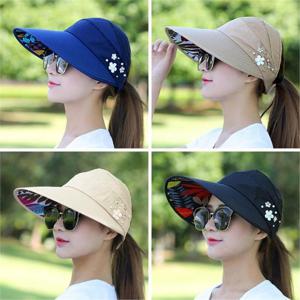 여자모자 비치모자 예쁜 꽃장식 넓은챙 돌돌이썬캡