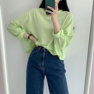 박남매 / 여름에도 입는 루즈한 크롭 긴팔 티셔츠 P000BLRI