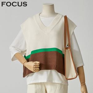 [포커스]오버핏 브이넥 배색 조끼 (FF2H7VT0090)