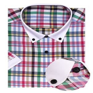 캐주얼 배색체크 슬림 반팔 셔츠