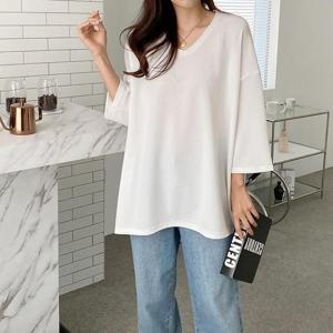 빅사이즈여성의류 202 심플브이넥7부티셔츠 DNOG458