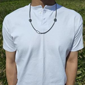 [노블른] 써지컬스틸 사슬 3줄 더블 크롬 목걸이