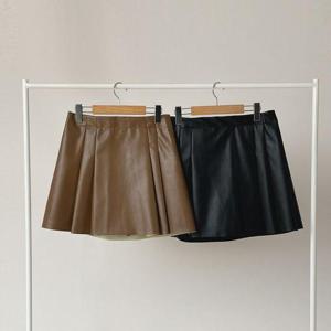 빅사이즈사랑해요 Q285L312 레더플리츠팬츠스커트 LT