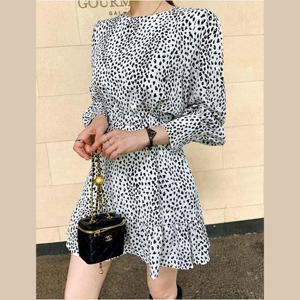 레오파드 여자 밴딩 호피 포켓 속바지 프릴 원피스