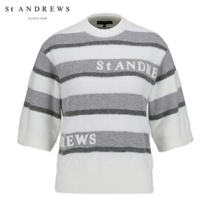 [세인트앤드류스] 여성 스트라이프 오버핏 라운드 반팔 니트