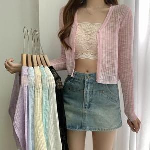 봄 여름 여성 시스루 가디건 휴양지 비치 크롭가디건