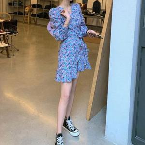 포인트 플라워패턴 러블리한 미니멀 랩 원피스 패션