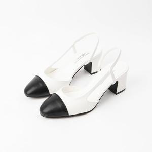 [신난다슈]여성 구두 슬링백 힐 6cm 펌프스 투톤 배색 발편한 통굽 미들힐 AG249004화이트
