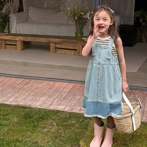 [베이비맥스] 엔디 배색 데님 멜빵 스커트 R11506