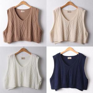 빅사이즈 꽈배기 크롭 니트 베스트 RMD220 스판 조끼