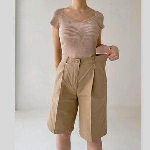 하이웨스트 핀턱 와이드핏 5부 버뮤다 숏 팬츠 반바지