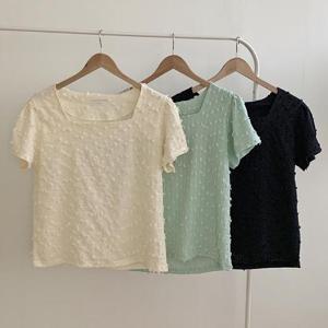 빅사이즈블라우스티 S506L408 꽃스퀘어넥블룸반팔티 MO