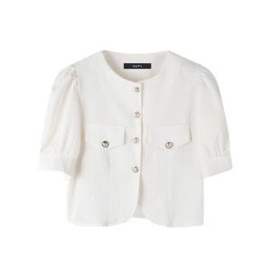 [GGPX]라운드넥 페이크 포켓 퍼프 크롭 블라우스 (GOABA012D)