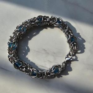 [노블른] 써지컬 스틸 파란 원석 devil 체인 팔찌