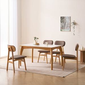 소티디자인 블룸 폴리싱 세라믹 4인 식탁세트 원목 내추럴 프레임 화이트유광 상판