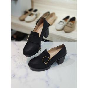 한슈 세이브존06 둥근코 앞가보시 골드 버클 청키 로퍼힐 7cm HS14D327si