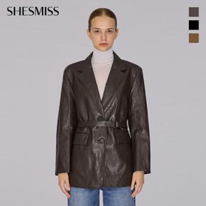 [쉬즈미스] 벨티드 투버튼 레더 자켓_SWWJKO32060