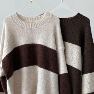 라인배색울오버핏니트 410T061S 빅사이즈 여성의류