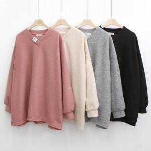 빅사이즈여성의류  K460L403 골지라벨브이넥긴팔티 IL 여자 큰옷