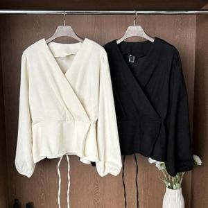 빅사이즈랩블라우스 T214L411 레이스업골랩블라우스 CR