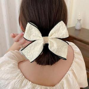 예쁜 꽃무늬 리본 진주 배색 여성 헤어 클립핀