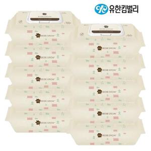 [땡큐온]그린핑거 베베그로우 엠보싱 물티슈 캡100매 x10개