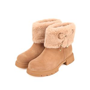 [바바라(슈즈)]소가죽 퍼트리밍 리본 포인트 앵클부츠 BBH880BK