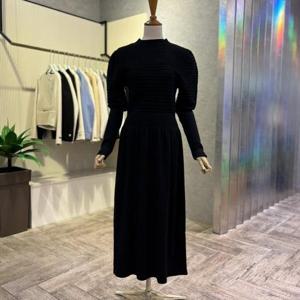 [ab.f.z]AOZ1HO36B_퍼프소매 셔링 니트 롱 원피스