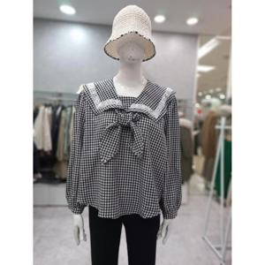 [스테파니] 세이브존05 빅카라 체크 리본 블라우스 A25SH5111