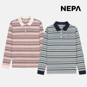 네파 여성 캐주얼 스트라이프 긴팔 폴로 티셔츠 카라티 7L25245
