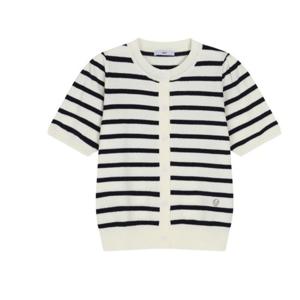 [르샵]u2f25kcd010u라운드넥 스트라이프 크롭 반팔 니트 가디건