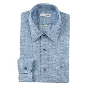 [에스티듀퐁(셔츠)]네이비 시어서커 체크 일반핏 긴소매 셔츠 SE5SM11LS120SNY